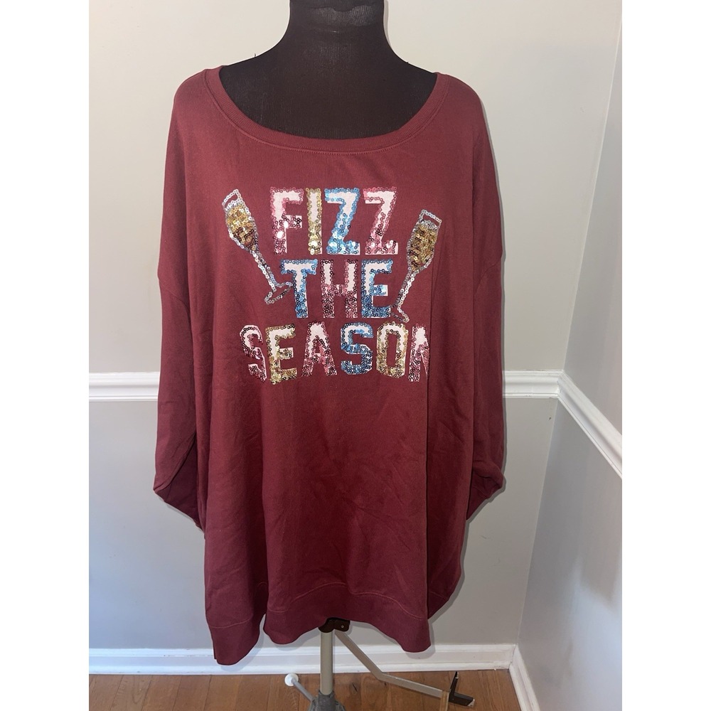 Torrid Fizz The Season Brick Red Sequins Sweatshirt Holiday Plus Size 5X New